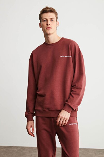 GRIMELANGE Raırok Ανδρικό Fleece Comfort Oversize Κεντημένο Claret Red Sweat