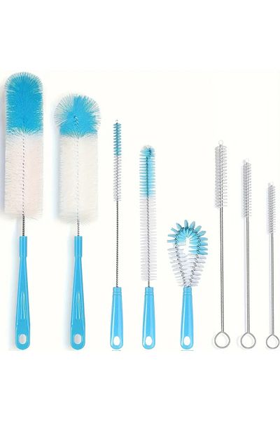 Choice Blue 8pcs Straw Brush,tea Stain Removal Brush,no Dead Corner, Multipurpose Kitchen Cleaning Brush,fo