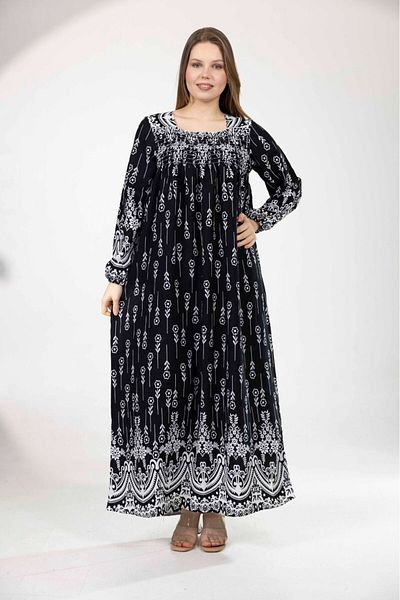 mervemoda Women's Long Sleeve Plus Size Summer Woven Dress