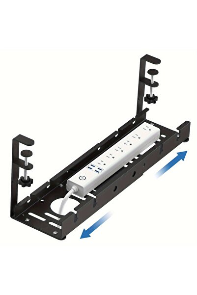 Choice صينية كابلات معدنية قابلة للتمديد تحت المكتب بدون حفر باللون الأسود مع...