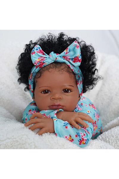 MRB Finished Doll 50cm African American Reborn Baby Doll Lanny Dark Skin Girl Cuddly Doll Lovely Bla