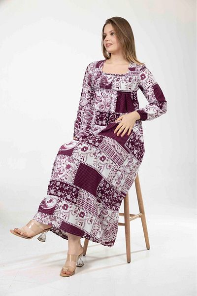 mervemoda Rochie de vară țesută cu mânecă lungă pentru femei