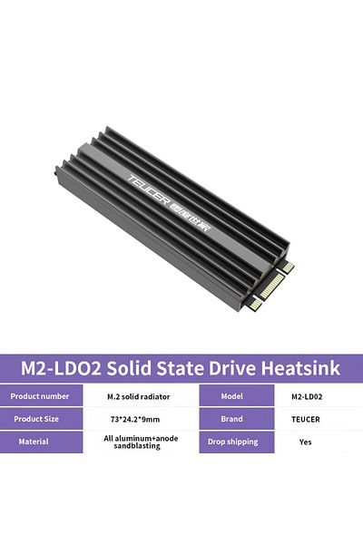 TEUCER مشتت حراري أسود لمحرك أقراص الحالة الصلبة M.2 Nvme مع وسادة سيليكون حرارية للكمبيوتر الشخصي
