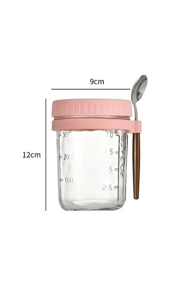 Choice 301-350ml Pink 350ml Overnight Oat Cup Glass With Lid And Spoon Seal Food Breakfast Cup Portable Cer