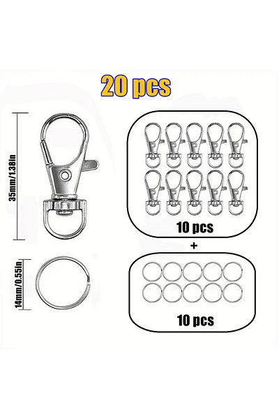 Choice Clasps Key Ring 14mm 20 Pcs/pack Silver Swivel Snap Hooks With Key Rings For Keychains Lanyards Jew