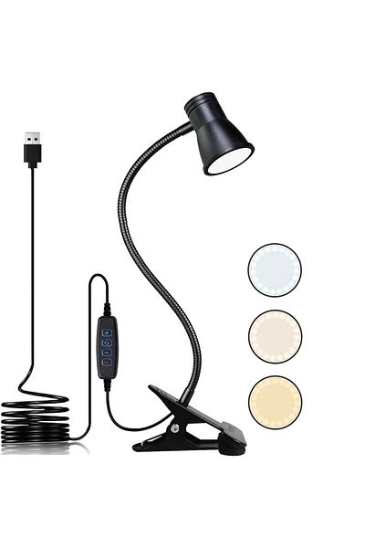 OSITE SKY Black Led Desk Lamp Clip Reading Light Adjustable Brightness Book Light Room Book Lamp Study Read La
