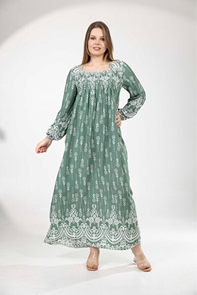 mervemoda Women's Long Sleeve Plus Size Summer Woven Dress