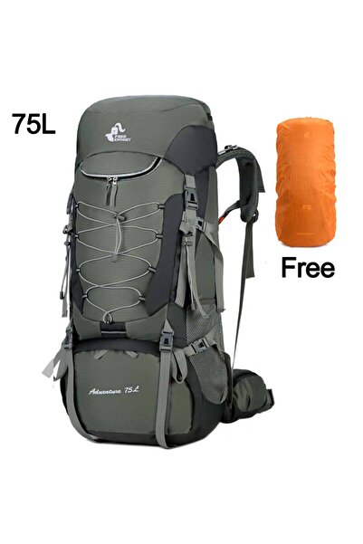 Choice حقيبة ظهر للتخييم باللون الأخضر العسكري بسعة 75 لترًا وحقيبة سفر رياضية مع غطاء للمطر وتسلق الجبال والرحلات