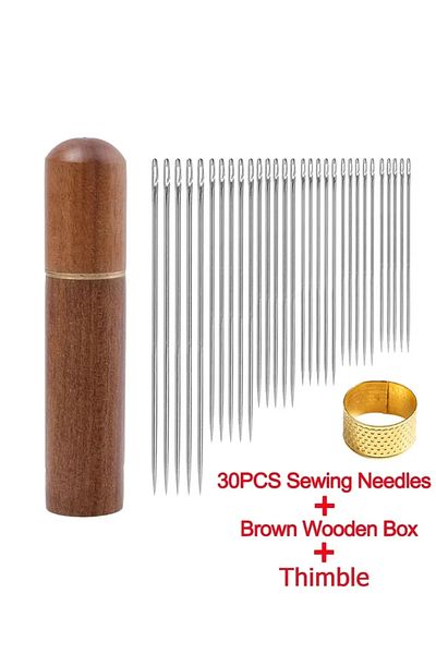 Choice Brown Wood Box Side Hole Blind Sewing Needles Stainless Steel Elderly Needles Hand Sewing Stitching