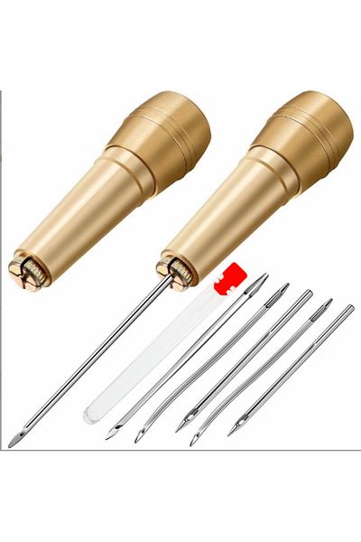 Choice Set C 9pcs Leather Sewing Kit, Copper Handle Leather Sewing Awl, Needle Set, Suitable For Repairing