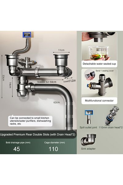 Choice Dobbelt Slot-1 Kitchen Washbasin Sink Bathroom Downpipe Fittings Single And Double Sink Anti-odour D
