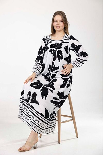mervemoda Women's Long Sleeve Plus Size Summer Woven Dress