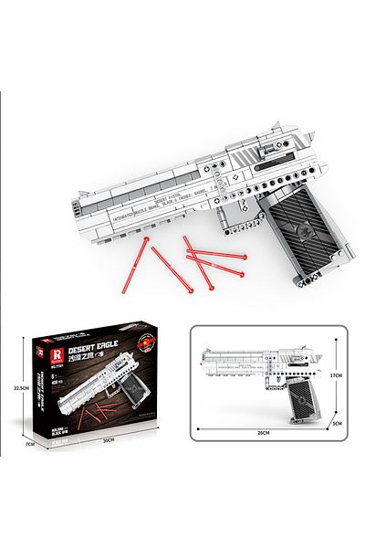 AMAZINGBLOKS 408 قطعة مع صندوق من سلسلة الأسلحة العسكرية، مكعبات بناء 408 قطعة مسدس نسر الصحراء يمكنه إطلاق النار نموذج DIY