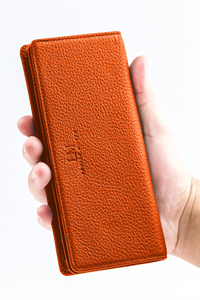 Louise Motto Alba - Orange Wallet 2025 with Phone Compartment - Genuine Leather - with Magnet and Holder Band