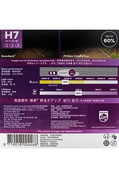 Philips H7 H7 VisionPlus 12V 55W PX26d Halogen Car Headlight VP +60% Bright Auto Lamps Original Ligh