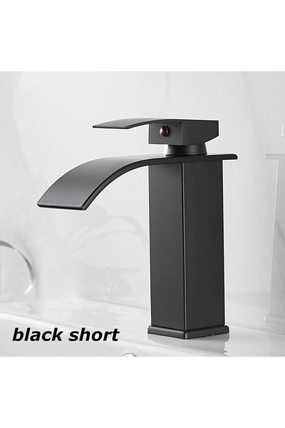 Choice Black Short Bathroom Copper Core Waterfall Basin Faucet Stainless Steel Kitchen Wash Basin Hot And C