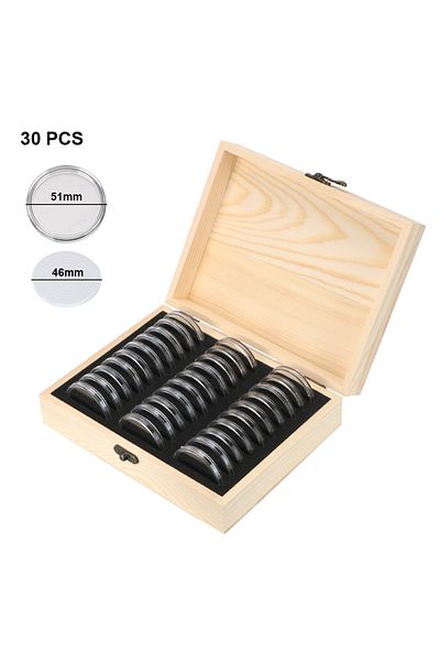 Choice 30pcs With Adjustment Pad Coins Storage Box 20/30/50/100pcs Adjustable Antioxidative Wooden Commemor