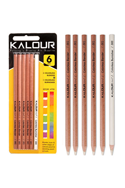 Choice 6 Pcs KALOUR Colorless Blender and Burnisher Pencils Set,Non-pigmented, Wax Based Pencil,perfect for