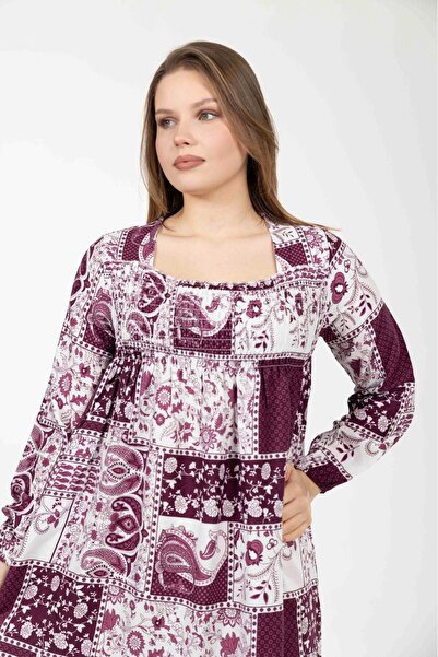 mervemoda Women's Long Sleeve Plus Size Summer Woven Dress