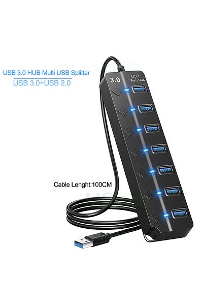 Choice موزع USB 3.0 مزود بـ 7 منافذ وموزع USB 2.0 وموزع USB متعدد المنافذ بطول 100 سم وموسع متعدد لأجهزة الكمبيوتر