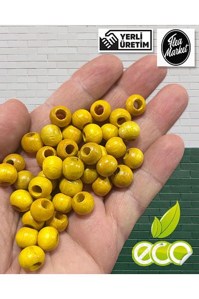 Selin 10 Mm Yellow Color Wooden Beads - 50 Grams (Average ± 110 - 150 Pieces)