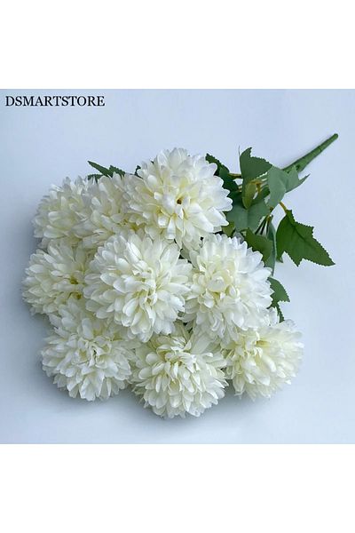 Choice White 9 Heads Artificial Flowers Ball Chrysanthemum Hydrangea Home Decor Green Plant Bouquet Bridal
