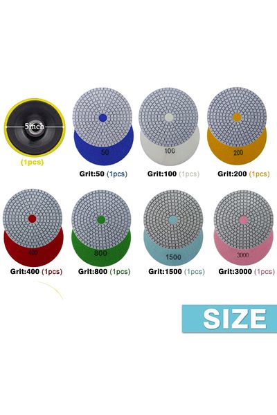 WIDEEP 8pcs 5 inch 125mm Diamond Polishing Pads Kit Wet/Dry for Granite Stone Concrete Marble Polishing ...