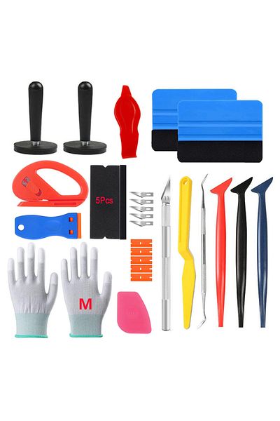 Choice M Gloves Set 20pcs Automotive Film Application Tools Plastic Scraper Felt Squeegee Car Magnet Holder