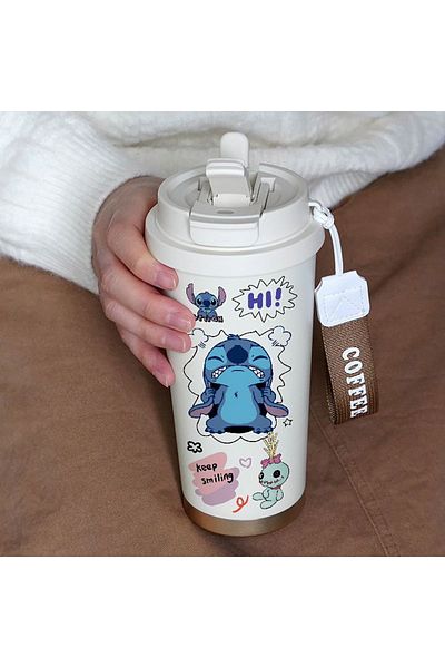 Choice Straw Cup-3 600ml Kawaii Stitch Anime Straw Cup 304 Stainless Cartoon Thermos Cup Portable Double Dr