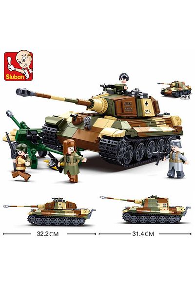 Choice Sluban 930PCS ARMY Tiger King Heavy Tank Land Force WW2 Military Soldier Building Blocks Sets Edu...