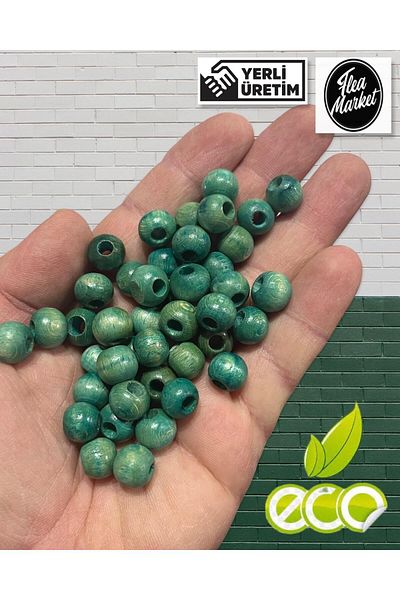 Selin 10 Mm Turquoise Color Wooden Beads - 50 Grams (Average ± 110 - 150 Pieces)