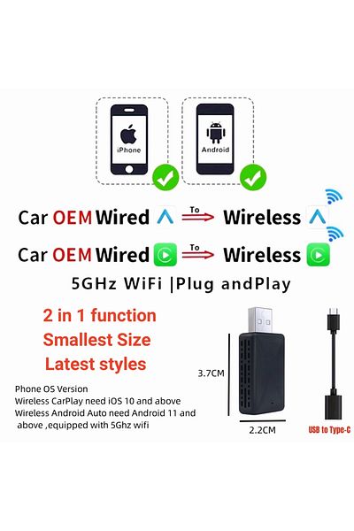 Choice Carplay And Auto Android Auto Wireless Adapter 2025 New Mini 2 In 1 Box For Apple Carplay Dongle For