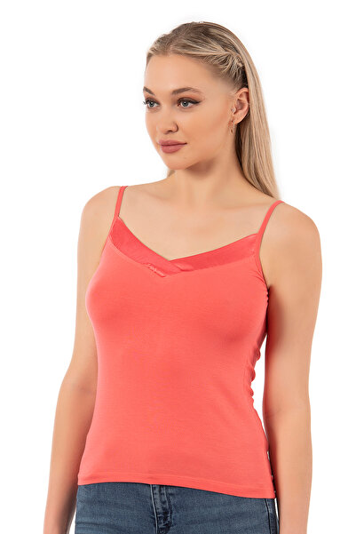 ÖZKAN underwear Özkan 2040 Kadın Premium Kumaş Viskon Saten Yakalı Esnek Rahat Ince Askılı Atlet