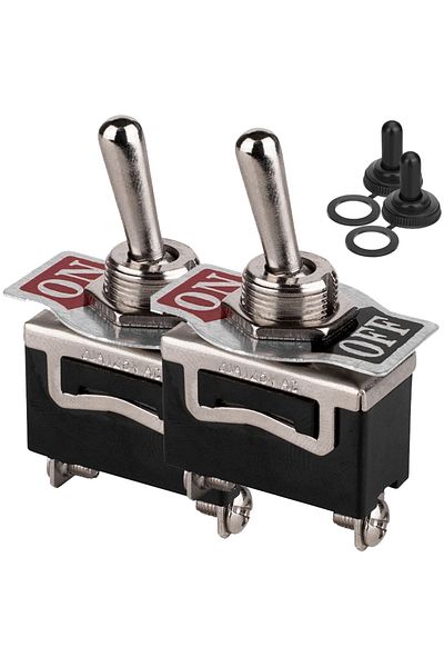 Shunmaii 2PCS SPST Waterproof Toggle Switch DC 12V-24V 15A 250V Marine Heavy Duty 2 Pin ON Off Spade Termi...