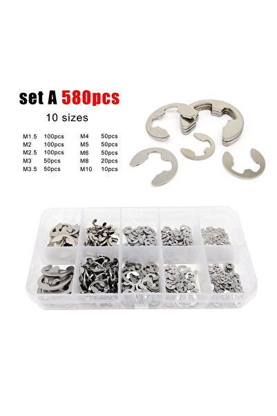 Choice set A 580pcs 1 Kit M1.2 to M15 GB896 E type Circlip Shaft Bearing Exte...