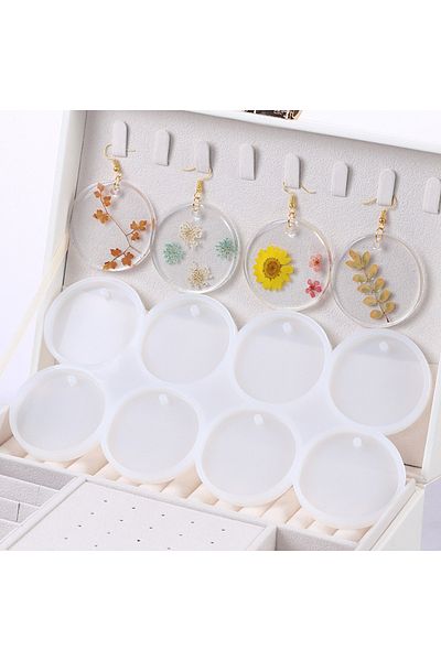 Choice 8/12pcs Round Oval Pendants Resin Mold Diy Crystal Epoxy Earring Charms Silicone Mold for Jewelry...