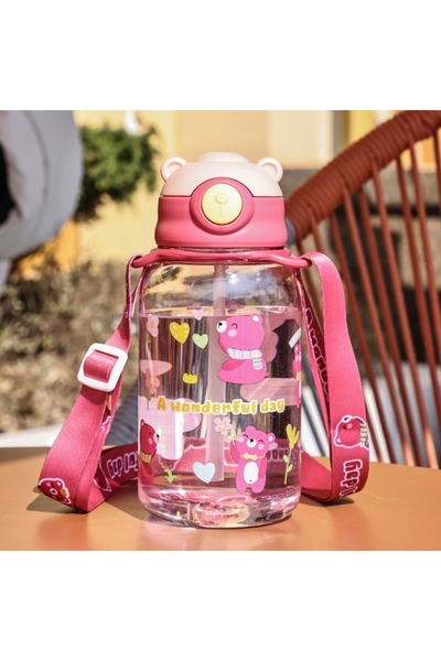 Choice زجاجة مياه حمراء لطيفة للأطفال بسعة 650 مل مع ماصة، خالية من مادة BPA،...