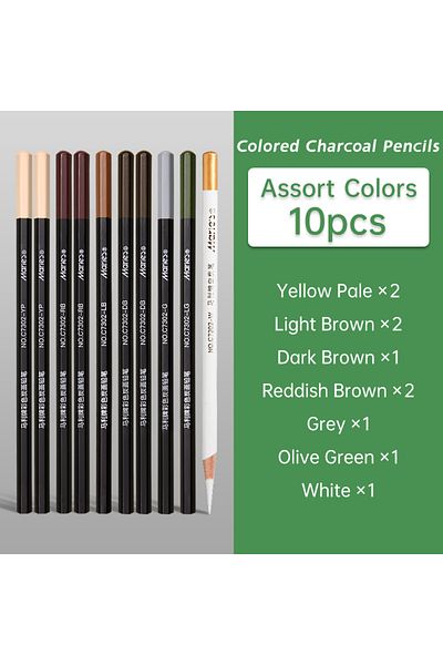 Choice Assort Colors 10pcs Marie's Professional Colored Charcoal Pencils Set,skin Tone Color For Sketching,