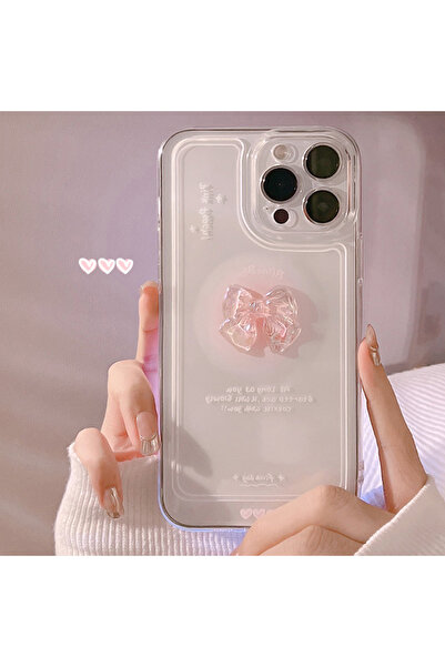 Choice جراب شفاف على شكل فراشة كريستالية لهاتف iPhone 13 مع فيونكة وردية لهات...