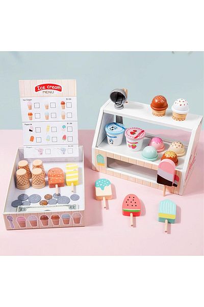 Choice A Ice Cream Counter Playset For Kids Montessori Pretend Play Food Toys Kitchen Accessories With Coi.