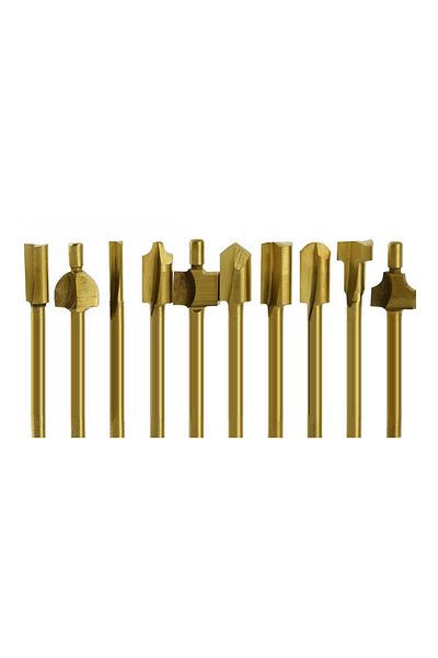 Binoax Titanium 10pcs Hss Router Bits Wood Cutter Milling Fits Dremel Rotary Tool Set 1/8" 3mm Shank Carpen