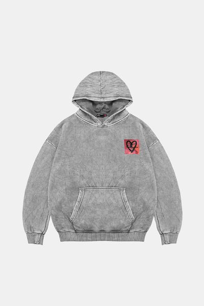 Sekizbiraltı Λευκό κουκούλα με στάμπα Love Oversize Unisex Washed