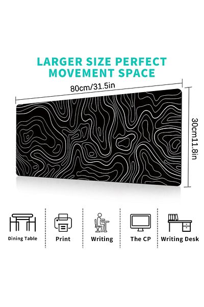 Choice 31.5X11.8in 1Pcs Gaming Mouse Pad Large Keyboard Pad 31.5 x 11.8in Topographic Mouse Pad Black and W