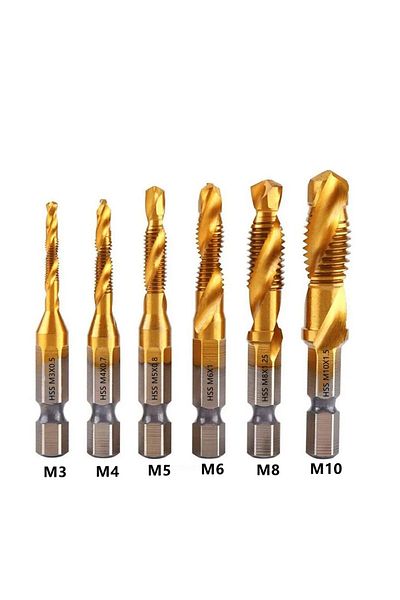 XMSJ Package Content 6pcs Compound Metric Tap Drill Bits Screw Thread Hex Shank Machine Titanium Hss Tap