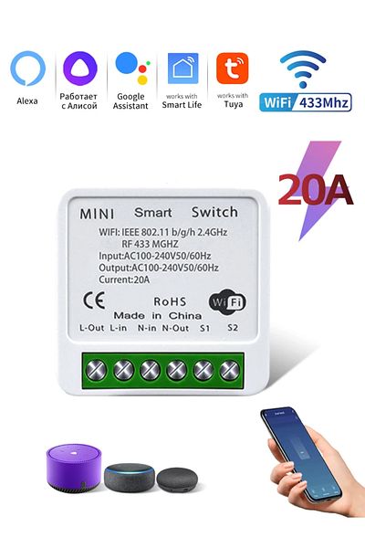 GGBEE جهاز استقبال واي فاي 20 أمبير واي فاي تويا مفتاح ذكي Rf 433 ميجا هرتز 16/20 أمبير أليكسا مساعد جوجل أليس لاسلكي