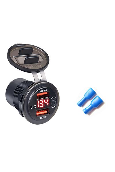 kankeirr Red Dual Qc3.0 Car Charger Cigarette Lighter Socket Waterproof Usb Fast Charge With Voltmeter Switch