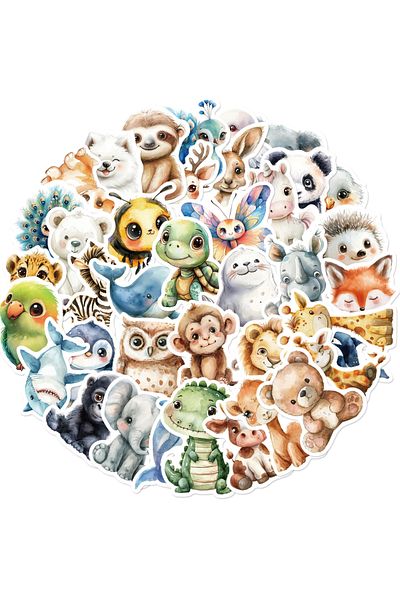 Choice 50pcs 50pcs Watercolor Animal Sticker Cartoon Cute Waterproof Stickers Creative Trendy Notebook Refr