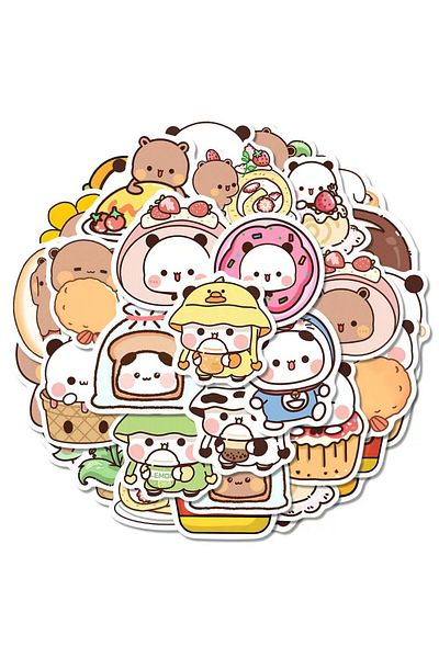 Choice Army Green 50pcs/set Bubu And Dudu Panda Bear Sticker Food Serise Waterproof Cartoon Bear And Panda
