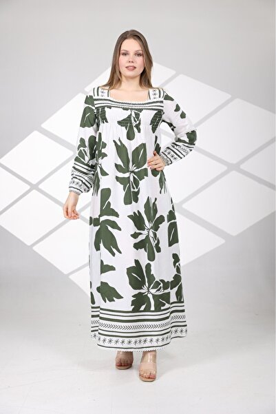 mervemoda Women's Long Sleeve Plus Size Summer Woven Dress