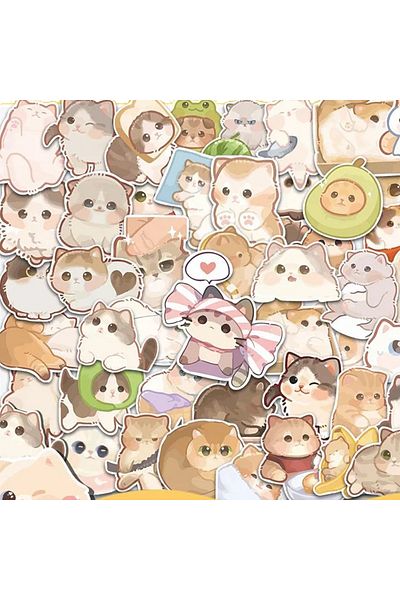 Choice 50pcs 10/30/50pcs Kawaii Cat Stickers Pvc Cartoon Cute Decals Toy Stationery Guitar Aesthetic Decora